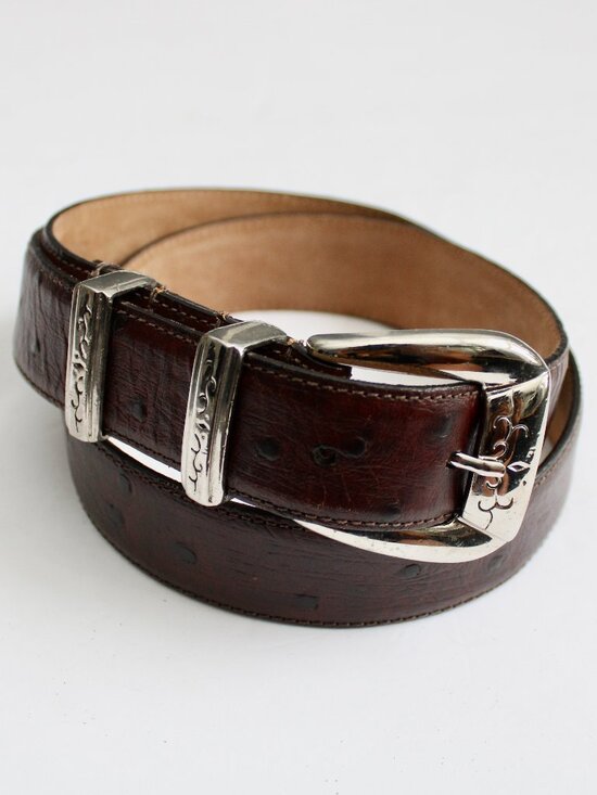 Accessories - Ostrich Leather Brown Women's Waist Belt Silver Buckle Western Size Medium